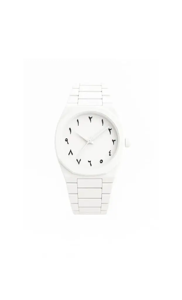 SnapLoot Minimalist Matte White Analog Watch with Metal Band, Arabic Numerals, Round Case