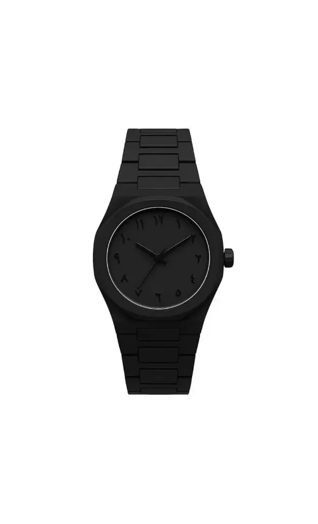 SnapLoot Minimalist Matte Black Analog Watch with Metal Band, Arabic Numerals, Round Case